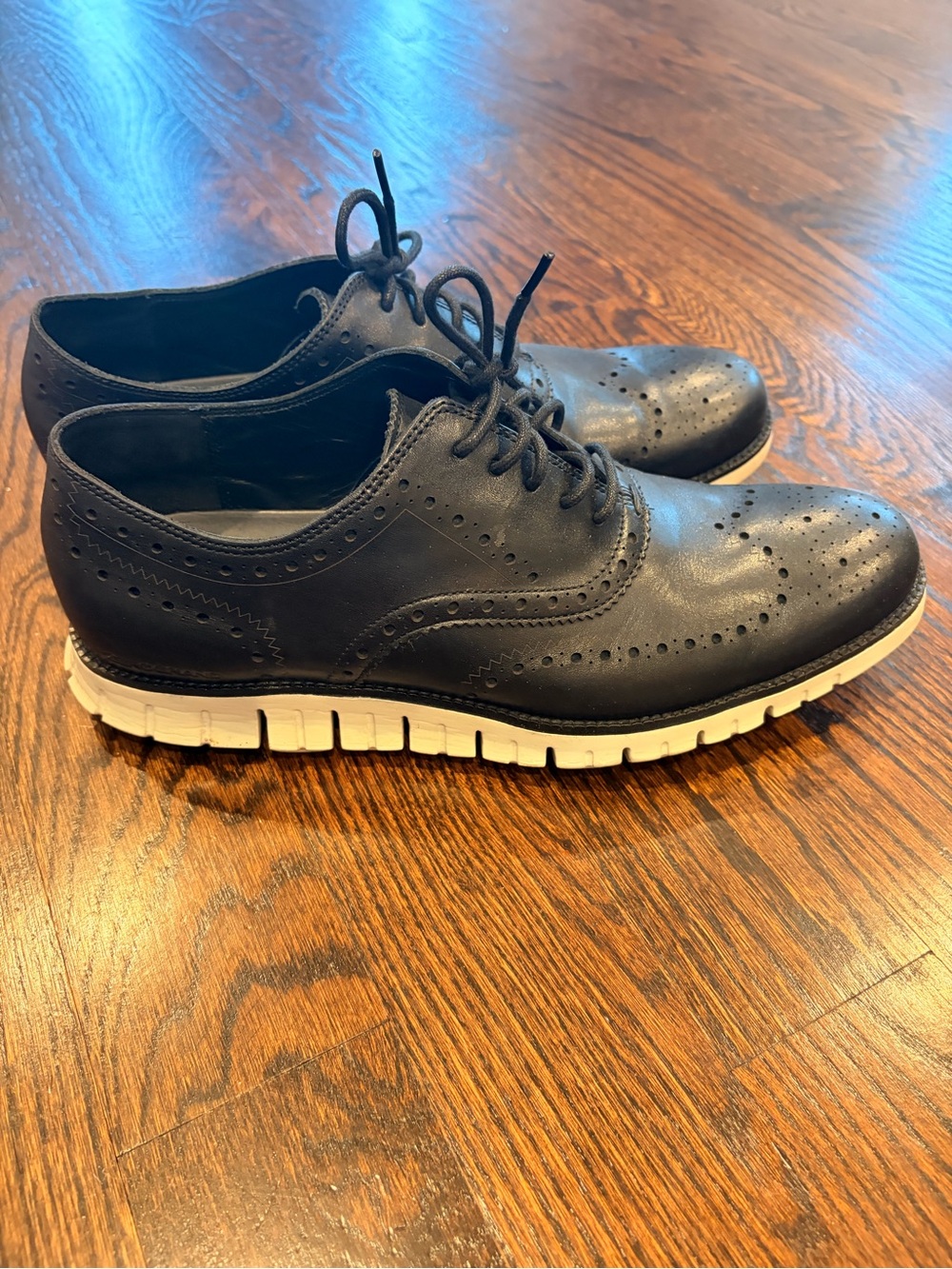 Cole Haan Black Wingtip Derby Shoes with White Sole